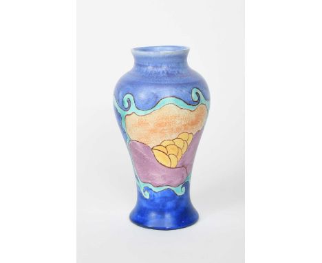 'Inspiration Tresco' a Clarice Cliff Mei Ping vase, painted in shades of turquoise, mauve, blue and orange, painted Inspirati