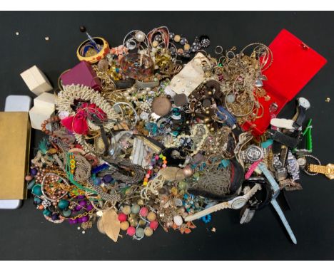 Jewellery - silver and gold coloured metal earrings; gold plated chains, others; beads, bracelets, bangles, watches inc Casio