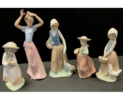 A Nao figure, Goose Girl, 25cm high, printed marks;  others (5) 