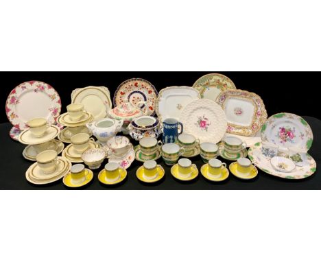 19th century ceramics - Aynsely China plates; Chamberlain plate; Royal Worcester; Victorian teapot; Royal Crown derby posies 