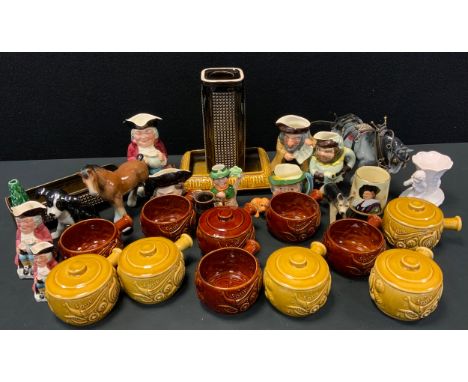 Sylvac soup bowls and covers;  Sylvac tough;  similar lamp base;  Toby jugs;   etc 