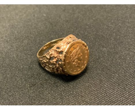 A 19th century 1 Taller set signet ring, 9ct gold shank, size L, 3.9g gross 