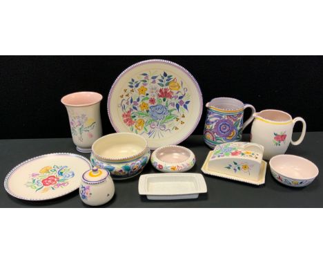 Poole - a Carter Stabler Adams Swooping Blue birds jug';  other floral bowls, jugs, vase etc 