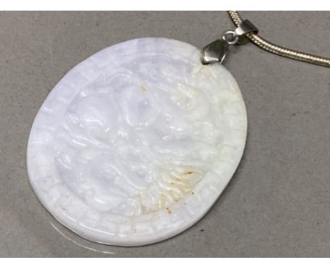 Silver snake necklace &amp; oval Jade pendant