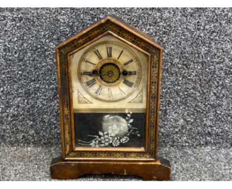 Vintage Pioneer made mahogany mantle clock, with key &amp; pendulum