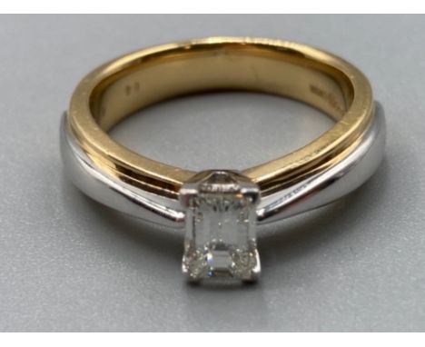 Ladies 18ct and millennium cut diamond solitaire ring approx .65ct colour J clarity size M 6.3g gross