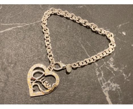 Silver 925 bracelet with guess heart shaped pendant, 14.3G