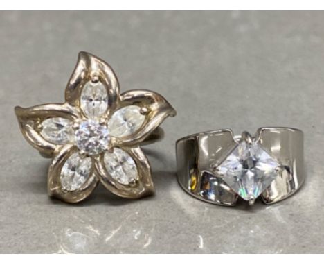 2 silver &amp; CZ rings, 12g, size K