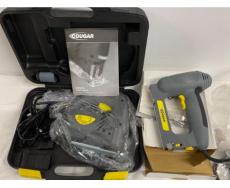 Cougar 630W Jigsaw in original case together with a Cougar stapler gun