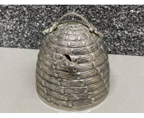 Silver plated Godinger beehive honey pot (includes glass liner) plus a bee handled honey drizzler
