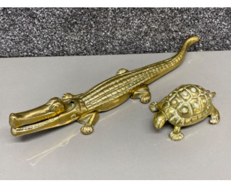 Vintage brass Tortoise trinket &amp; brass Crocodile nutcracker