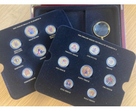 COINS Coin set of Gold Plated decimal and pre-decimal UK coins with coloured enamel design
