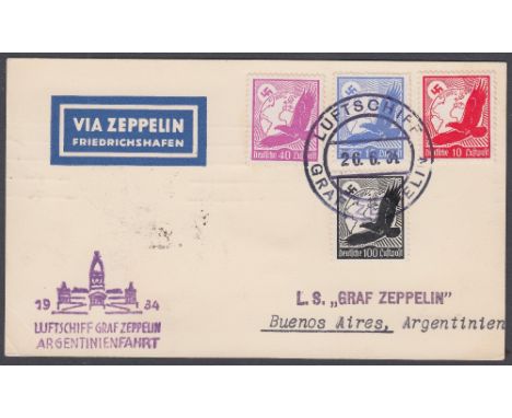 AIRMAIL COVER 1934 Graf Zeppelin Argentinean Flight (S 254Bb). Card posted on board during the flight to Argentina. Has a spe