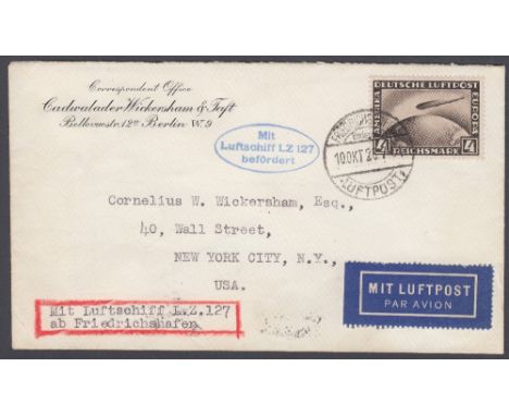 AIRMAIL COVER 1928 Graf Zeppelin First Double Crossing of the Atlantic (S 21B). Envelope with 4RM Zeppelin stamp & blue oval 