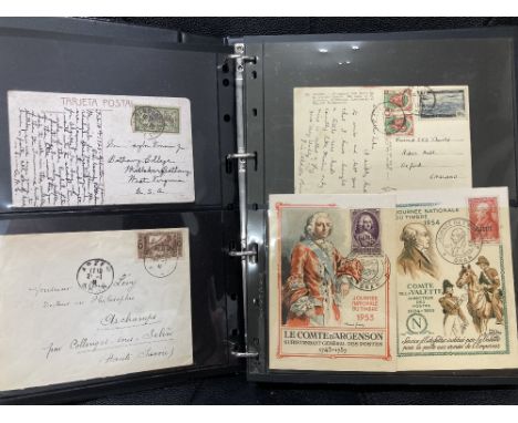 POSTAL HISTORY Album of French Colonies covers and cards 1903 to 1970's, including some revenues (100+)