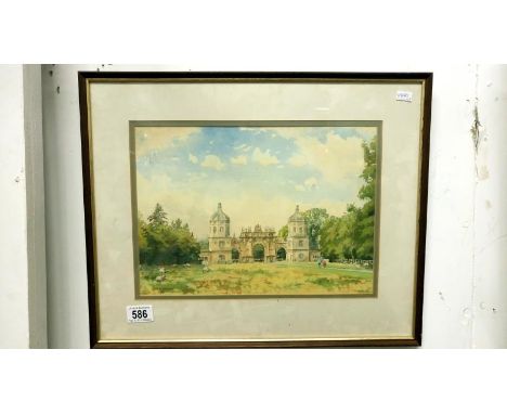 A water colour of Burleigh house, gate house signed Cyril J. Mayes '88