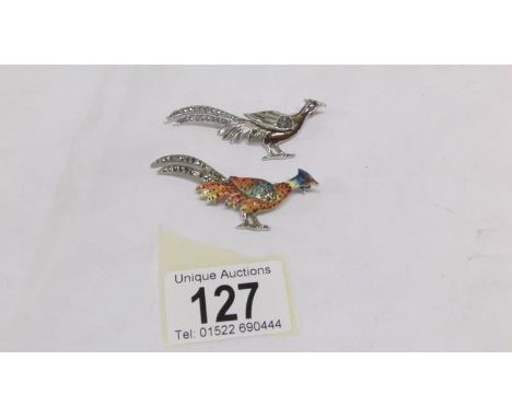 2 vintage brooches fashioned as pheasants
