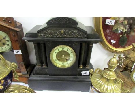 An Edwardian Paladian style black slate mantel clock