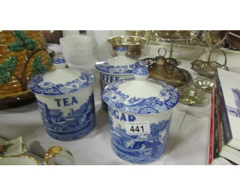 A quantity blue & white lidded Spode tea, coffee & sugar jars
