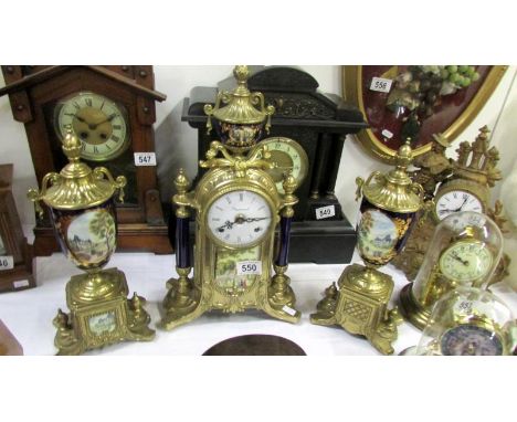 A 3 piece gilt & porcelain clock garniture