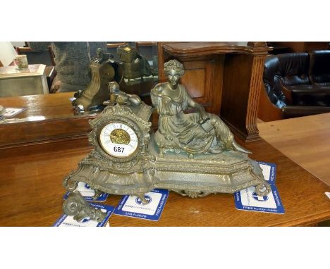A French spelter mantel clock surmounted figure a/f