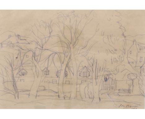 JOAN MAXWELL (SCOTTISH 1905 - 1962) SKETCH OF CARSETHORN, signed and dated 1948, framed under glass, 33 x 23cm 