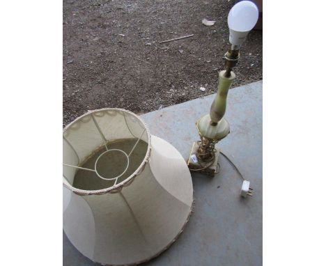 Regency style gilt metal and onyx lamp with cream shade 