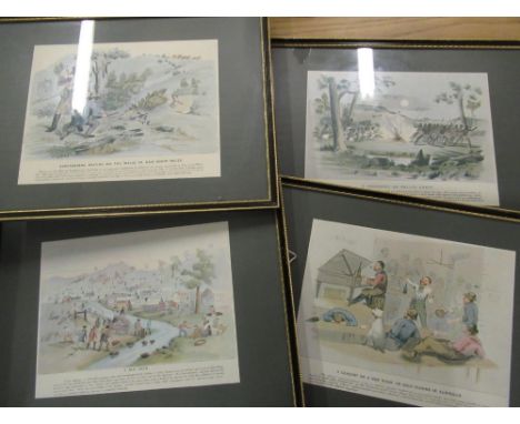 Set of nine colour prints relating to the gold rush in Australia "A Native Sepulchre, or Aboriginal mode of Burial" and other