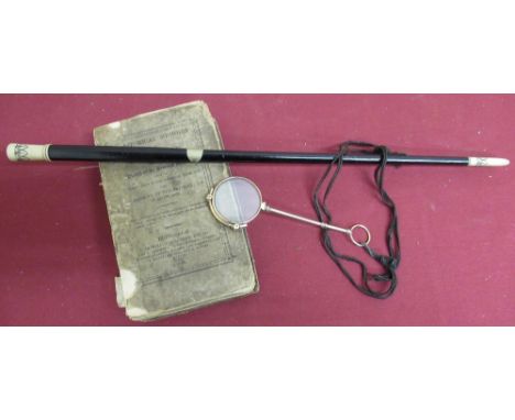 Gold plated Lorgnette L13cm, an ebonised conductors baton with bone finial and tip L40cm and Historical Memoirs of John Cox c