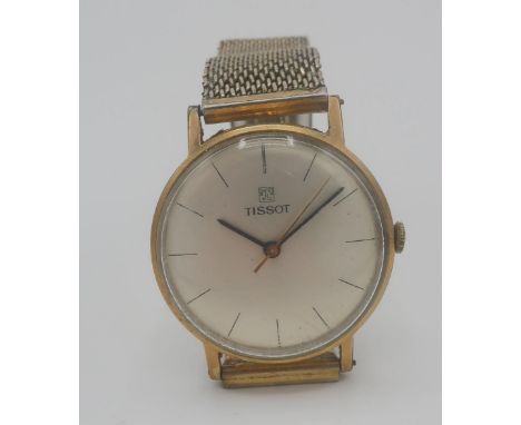 Tissot Gents manual wrist watch in gold plated case with associated mesh bracelet, crown detached 
