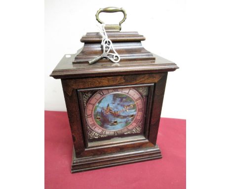 20th C Georgian style mahogany bracket clock with silvered chapter, three train Wuersch triple chiming movement with floating