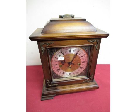 20th C Kieninger mahogany cased Georgian style bracket clock, bass dial with silvered chapter and matted centre, three train 
