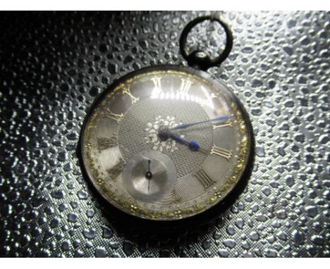 Richard Elliot, Mexbro' silver open face pocket watch silver engine turned dial with applied gold Roman numerals, full plate 