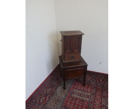 Edwardian walnut smokers cabinet with two doors above single drawer W32cm D21cm H44cm and Edwardian bidet, shallow white cera