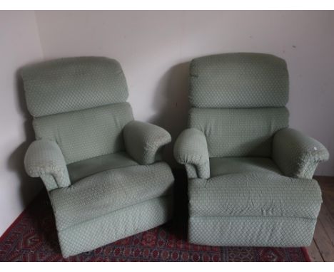 Pair of Sherborne manual reclining armchairs upholstered in green dralon