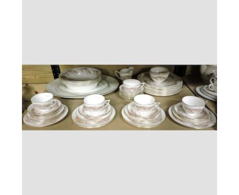 A Minton 'Bedford' pattern part tea and dinner service, together with a pair of white glazed graduated meat plates 