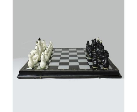 A contemporary chess set and board, 47cm