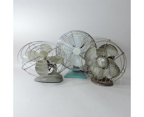 A collection of three vintage electric fans