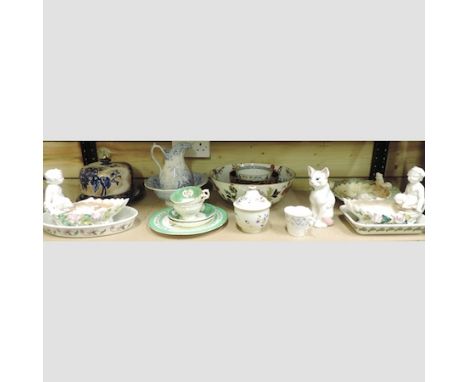 A collection of china to include a Royal Worcester dish decorated with mice, a Mason's iron stone bowl and a pair of figural 