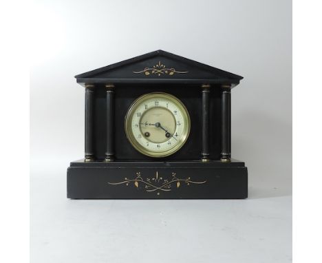An early 20th century black slate mantle clock, 27cm tall