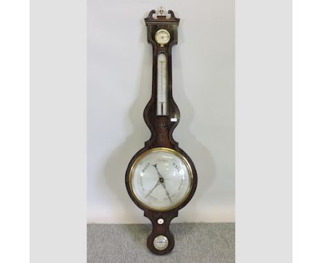A 19th century rosewood cased wheel barometer, with painted decoration, 107cm tall