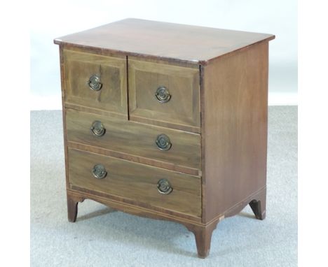 A George III mahogany and crossbanded commode chest, on swept bracket feet, 65cm   