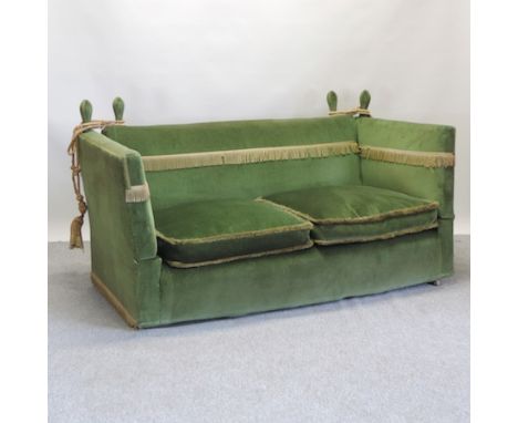 A green upholstered knole sofa, 175cm