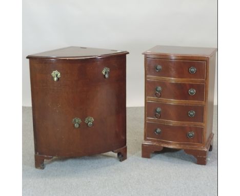 A small early 20th century walnut chest, 46cm, together with a bow front corner cabinet 