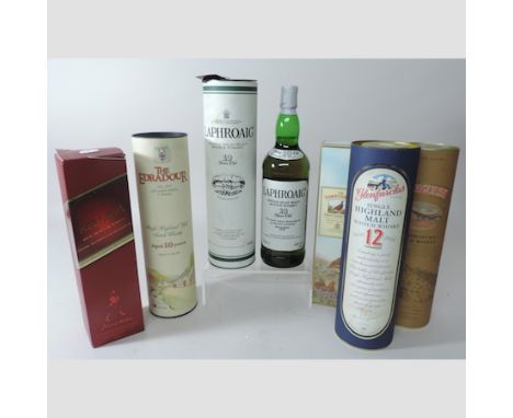 A bottle of Laphroaig single islay malt whisky 10 years old, together with a Glenfardas highland single malt 12 year old scot