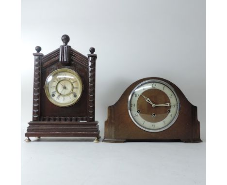 An Ansonia bracket clock, 41cm tall, together with a Westminster mantle clock 