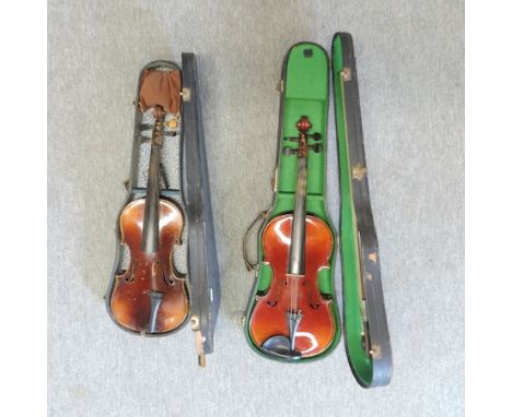 A student's violin with bow, cased, together with another 