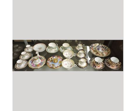 A collection of 19th century tea wares, to include Royal Crown Derby Imari pattern, Royal Worcester coffee cups and Copeland 