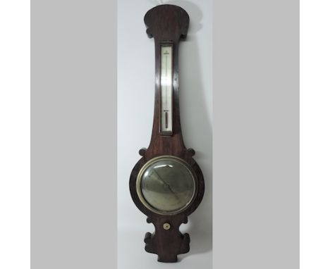 A 19th century rosewood cased wheel barometer, G. Sutton, Westminster Bridge Rd, 93cm tall