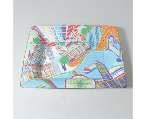 An Asprey porcelain trinket dish, depicting London scenes, 20cm